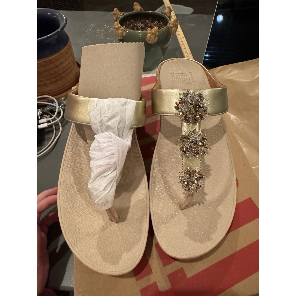 FitFlop Womens Wedge Sandal Metallic Beaded GALAXY Slip on toe post Size 9 - Picture 8 of 12